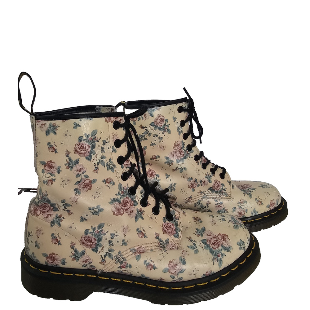 Rare Vtg Womens Dr Martens 1460 8 Eye Lace Up Combat Boots 9 Floral Cottage 90s